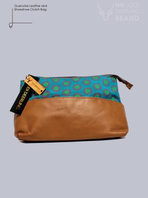 Genuine Leather Shweshwe Clutch Bag